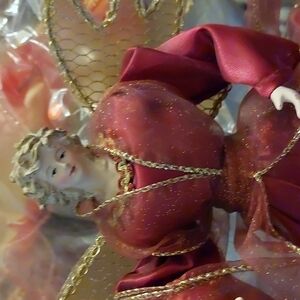 NWOT. Vintage* Angel Tree Topper, Burgandy Gown 90s